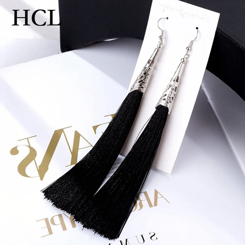 

Boho Long Tassel Drop Earrings Women Metal Hollow Silver Pendant 9 Color Fringed Earrings Fashion Jewelry Wedding oorbellen Gift