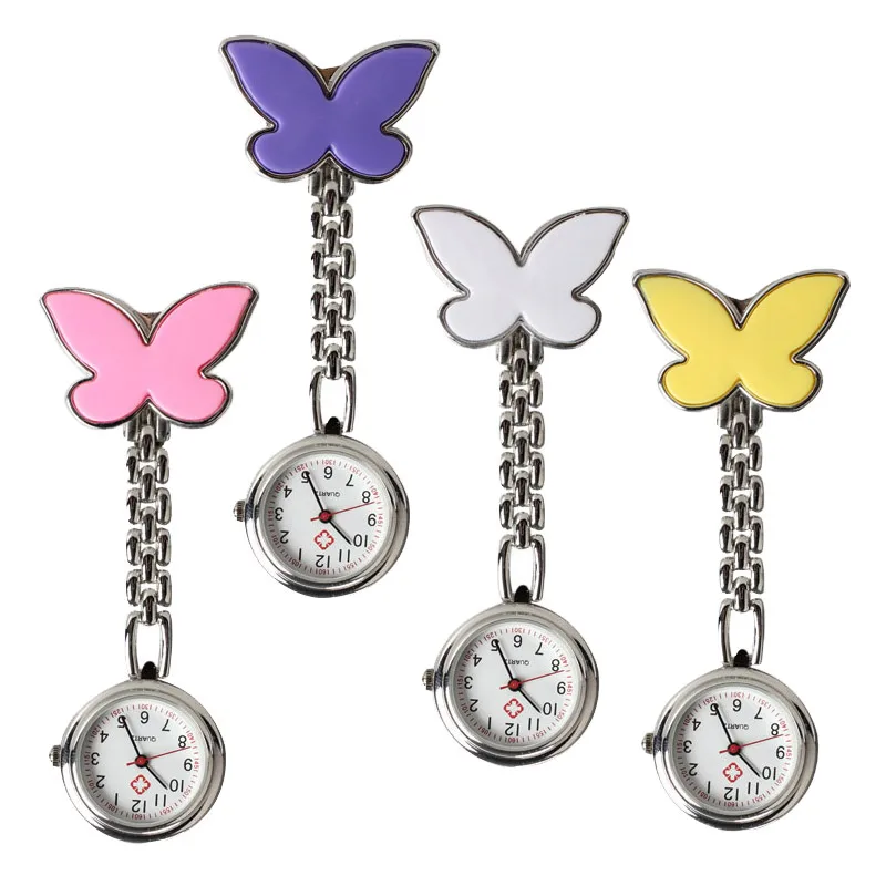 

New Fashion Butterfly Nurse Table Pocket Watch with Clip Brooch Chain Quartz TT@88