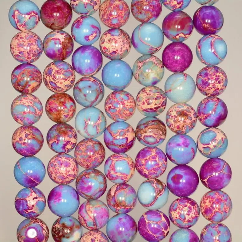 Multi Blue Purple Impression Jaspe r Beads 6MM 8MM 10MM 12MM Round Stone Loose for jewelry 15.5&quot|Бусины| |