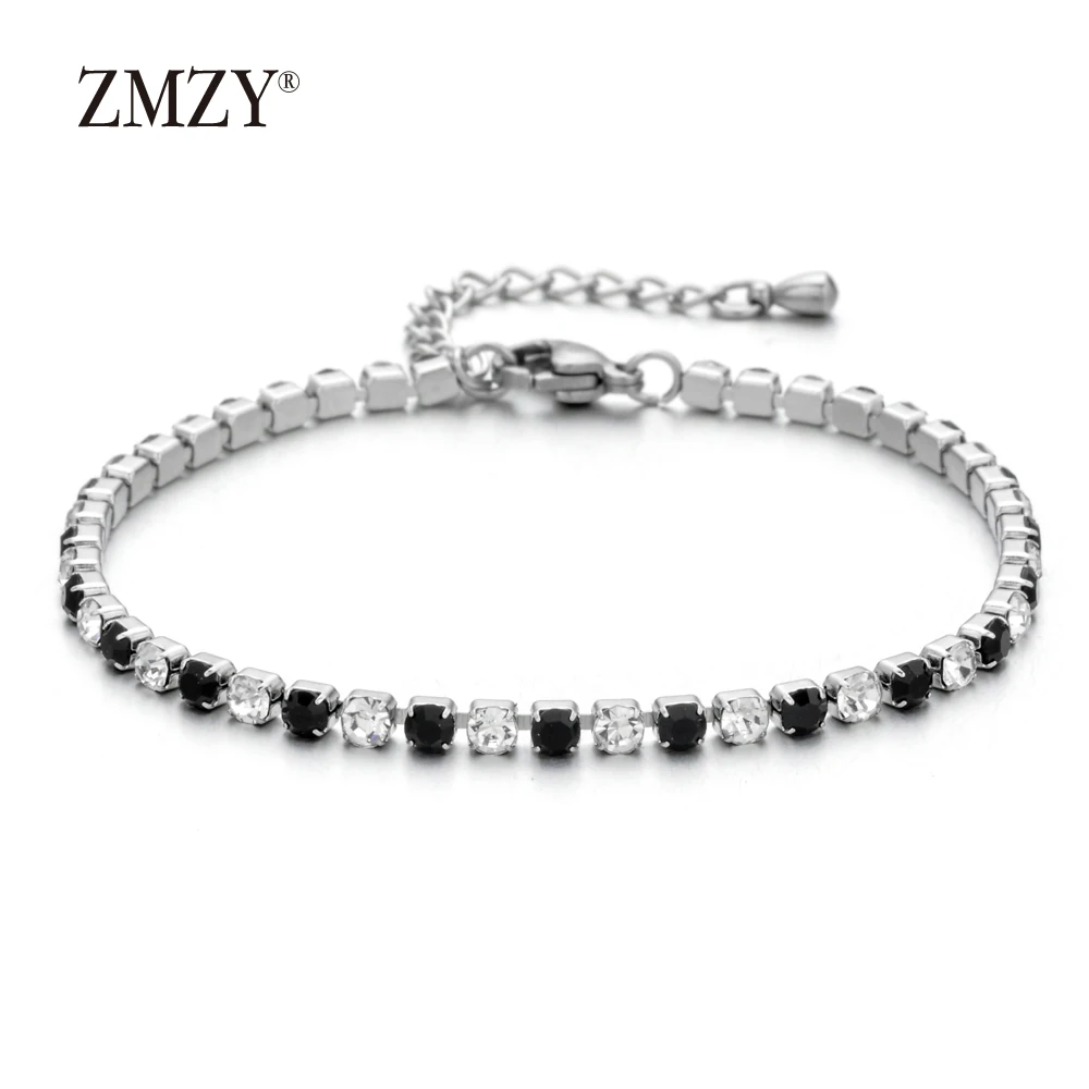 blackwhite ZMZY Мульти Кубический Цирконий Теннисный браслет и браслет для женщин Регулируемая цепочка браслет из нержавеющей стали ювелирные изделия Pulseras Mujer - Окраска металла: blackwhite