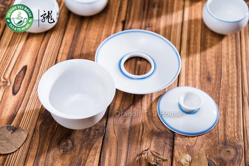 Двойные синие линии белого фарфора Kungfu ручная роспись чай для пивоварения Gaiwan 150