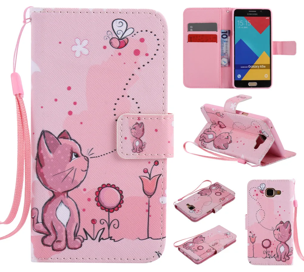 Милый Кот Цветок Дизайн кошелек Подставка держатель Чехол кожи для Samsung Galaxy A5 2016