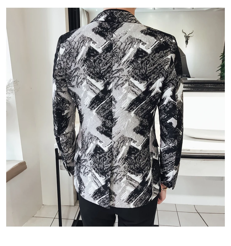 Blazer Male New British Fashion Urban Style Plus Size Youth Slim Fit Blazer Black Pattern Party Prom Tuxedos Mens Blazer Jacket