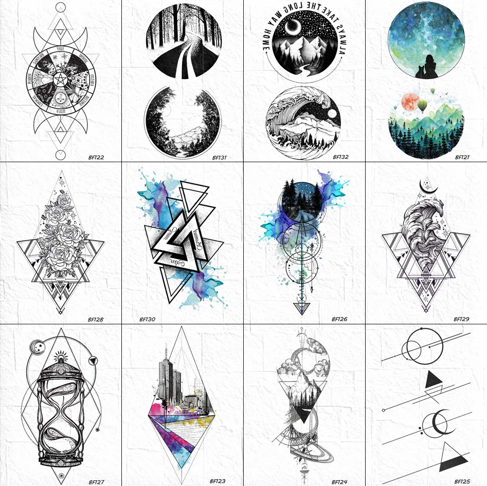 

VANKIRS Round Hill Tattoos Temporary Fake Men Ankle Neck Totem Tattoos Flash Women Body Arm Tattoo Waterporof Black Waves Art