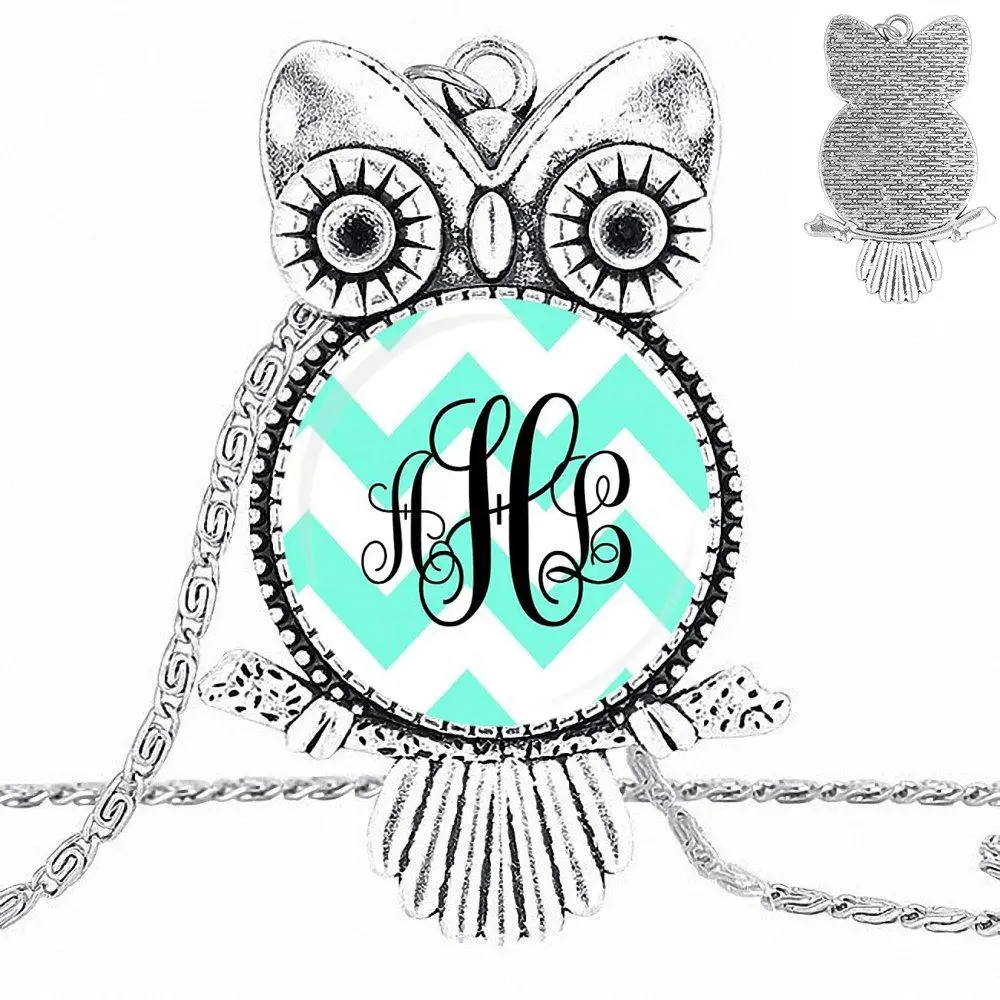 EJ Glaze Monogram Purple Chevron Jewelry Plated Glass Cabochon Choker Long Pendant Owl Necklace For Women Men Party | Украшения и