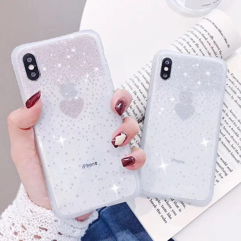 T3 Light pink Блестящий Прозрачный чехол для телефона с милым сердечком для iPhone X XS XR XS Max 6 6S 7 8 Plus для iPhone 11 11 Pro Max XR - Цвет: T3 Light pink