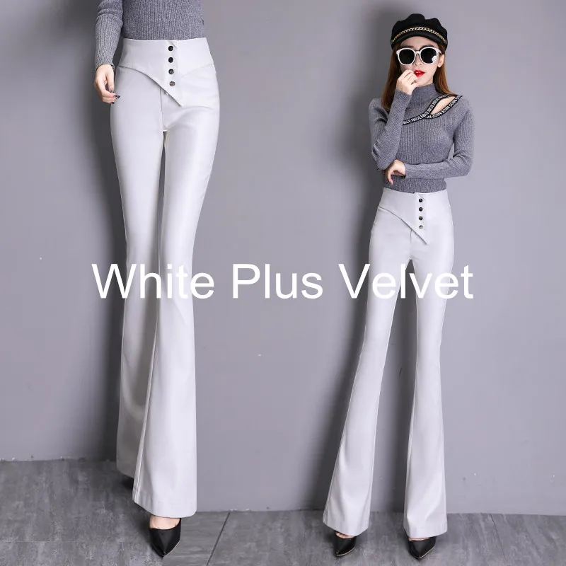 white plus velvet Осень-зима пикантные красные, черные из искусственной кожи длинные брюки тощие детски брюки-клеш для Для женщин женские Повседневное штаны Панталоны - Цвет: white plus velvet