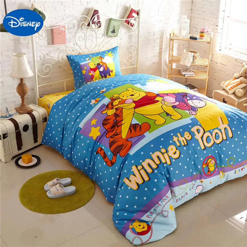 

Winnie the Pooh bedding single twin queen king size quilt cover set blue yellow cartoon dot bedspread girl boy disney home decor