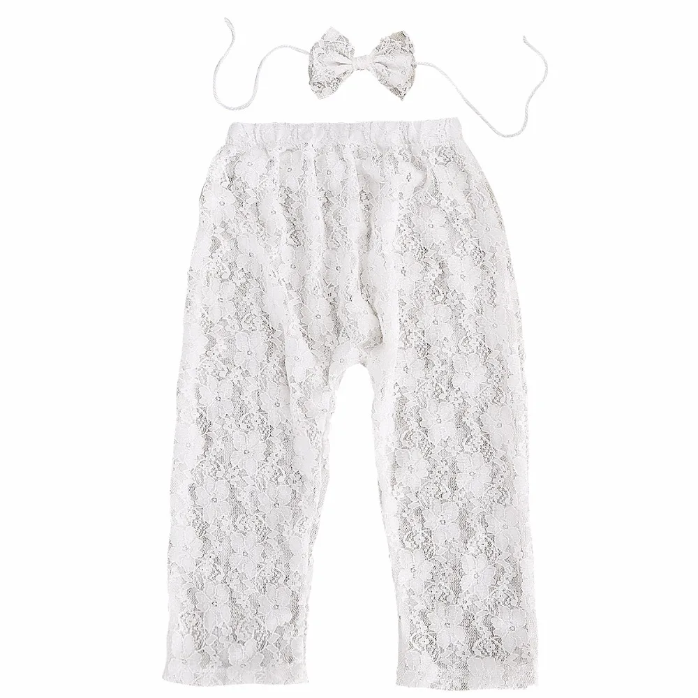 Реквизит для фотосъемки новорожденных кружевные длинные штаны + головные