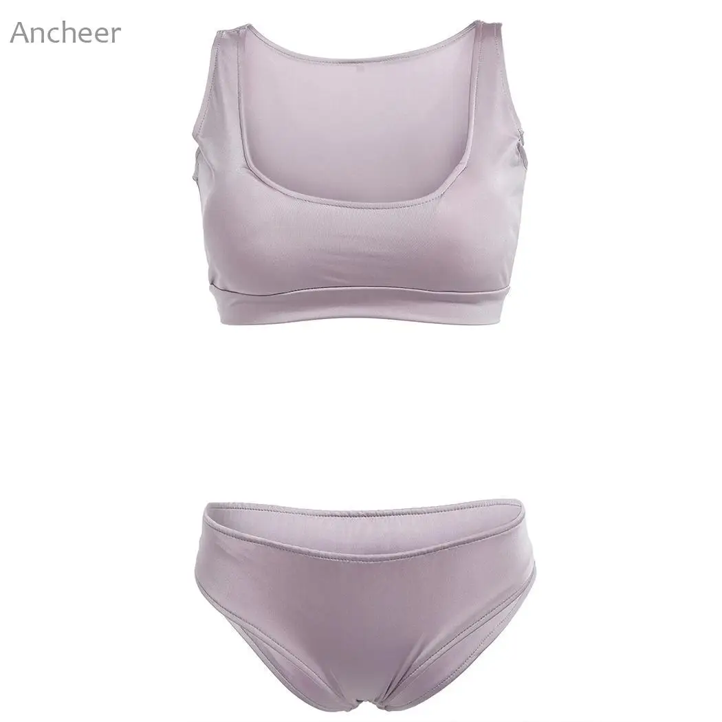 Купальный костюм женский однотонный ретро сексуальный 2018 бикини комплект из