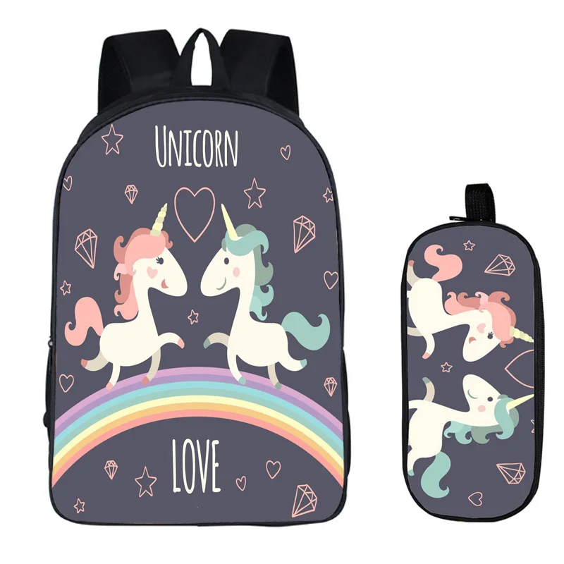 Единорог 2-х предметный набор с карандашницей Рюкзак школьный DIY печать Крутые детские школьные сумки для мальчиков Дети Мужчины Книжная сумка 2019 Новый.