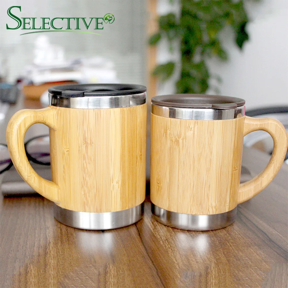 

Natural Bamboo Mug with Stainless Steel Liner Creative Vacuum Cup Coffee Milk Mug With Cover travel Mug