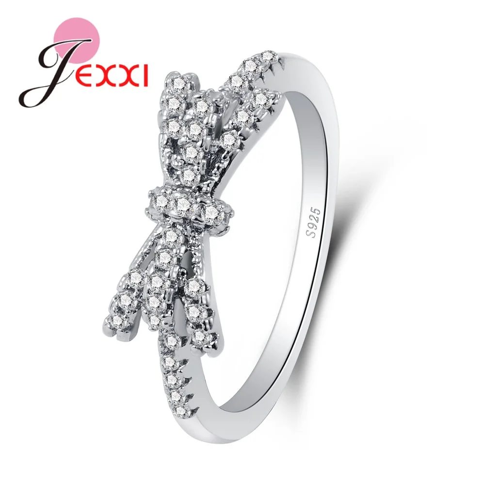 

New Arrival Cute Bowknot Design Simple 925 Sterling Silver Glittering Clear CZ Anel Ring Women Wedding Party Jewelry