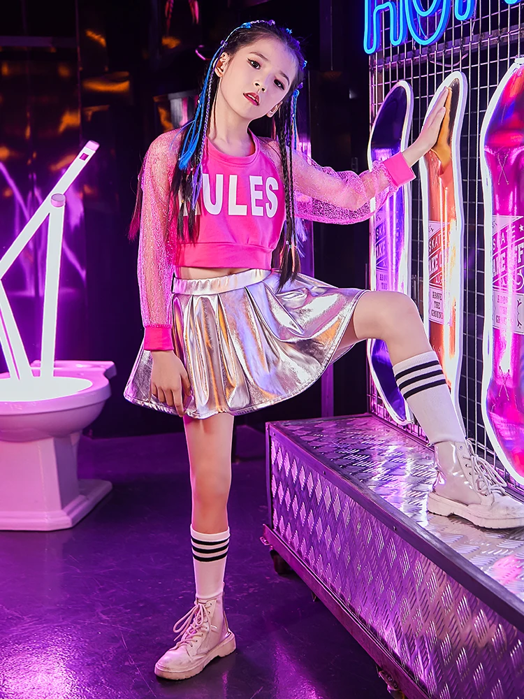 Детский уличный танцевальный костюм летние костюмы для девочек с юбкой из