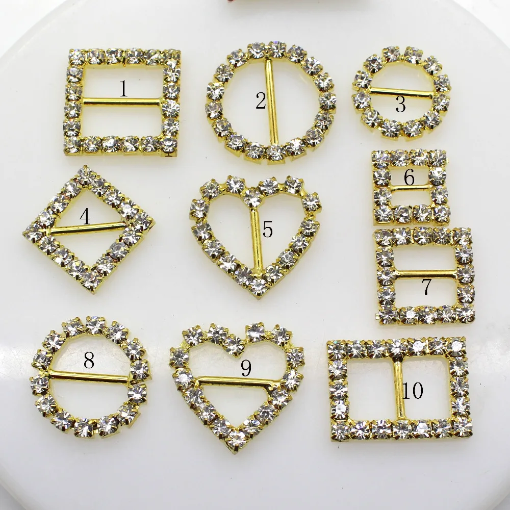 50 шт./лот пряжки с золотыми кристаллами и стразами для приглашений ленты