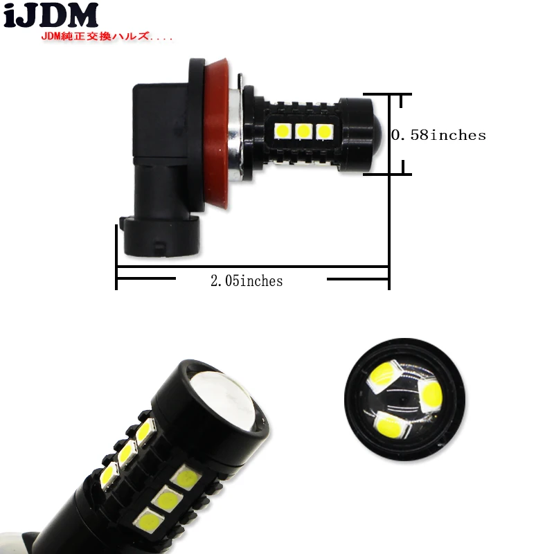 iJDM 6000K White 15-SMD-3030 Powered by LED H8 H11 H9 Bulbs For Fog Lights or Daytime Running led Amber Yellow | Автомобили и