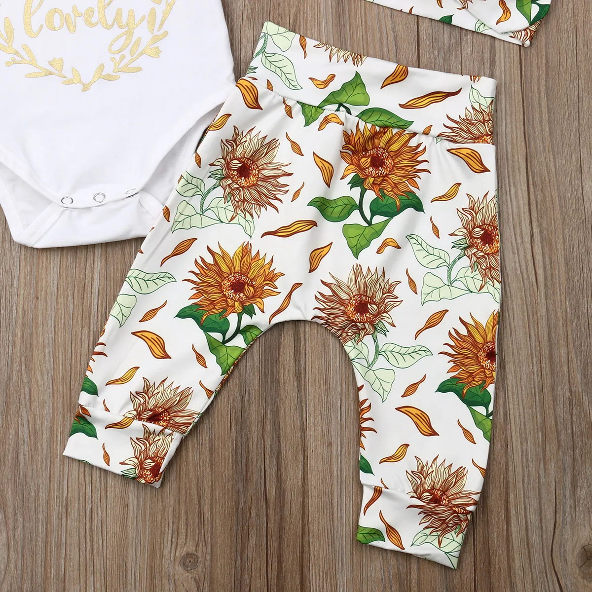 2019 комплект одежды для новорожденных девочек с рисунком подсолнуха боди