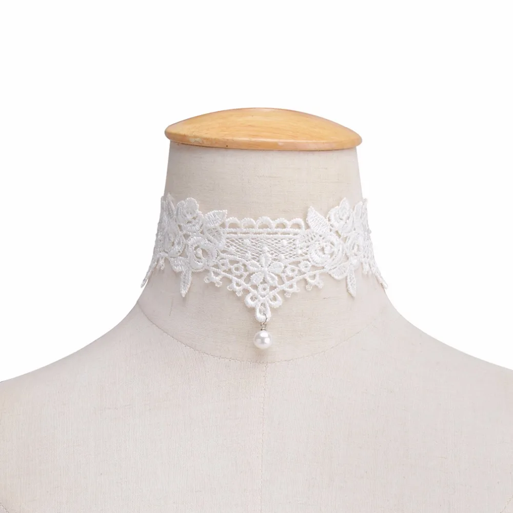 Винтажный кружевной чокер JOUVAL Белый Готический ожерелье для женщин с