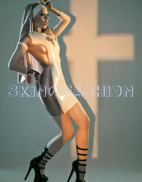 Бесплатная Доставка! Латексное платье горничной с коротким рукавом + шляпа (без