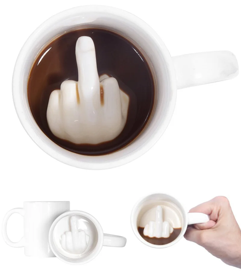 2019 Creative Design White Middle Finger Mug Novelty Style Mixing Coffee Milk Cup Funny Ceramic 300ml Capacity Water | Дом и сад