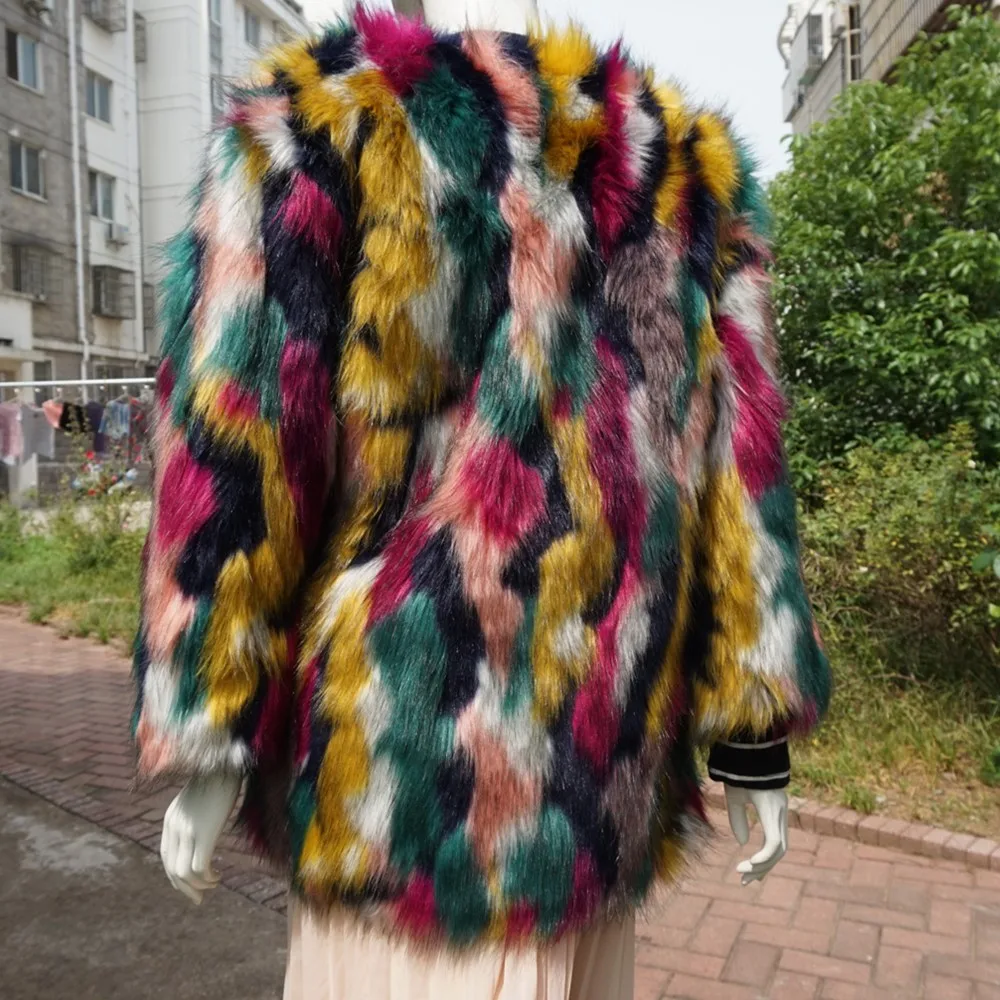 GTGYFF medium long design multicolor women's warm garment holiday boho women fake faux fur jacket coat S-XXXL woman outerwear