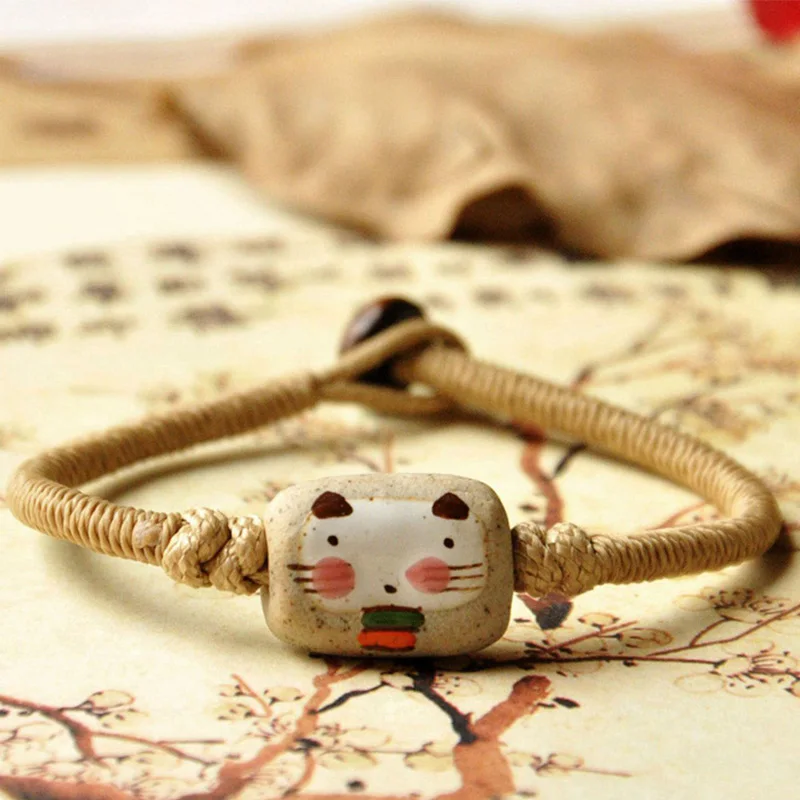 Милый Кот браслеты керамические бусы плетение Веревка Цепь манжеты Браслеты