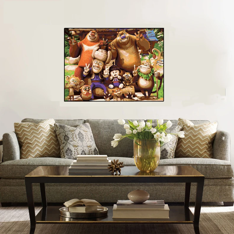 PHKV Animation Picture Bear Diy Oils Painting By Numbers Kits Digital Drawing Coloring Decorative On Canvas ainting | Дом и сад