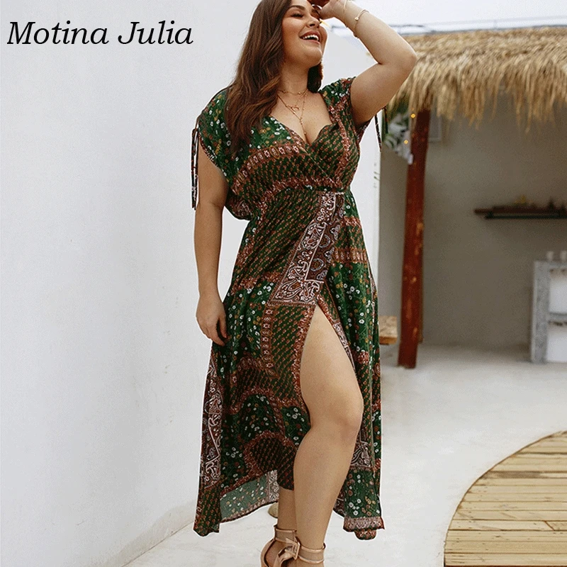 Motina Julia 2019 летнее платье с принтом для женщин большие размеры boho пляжное Женское