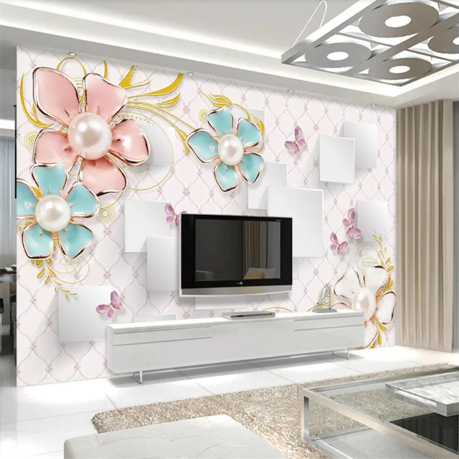 3d фотообои на заказ 3D жемчужные цветные трехмерные цветы Бабочка любовь цветок