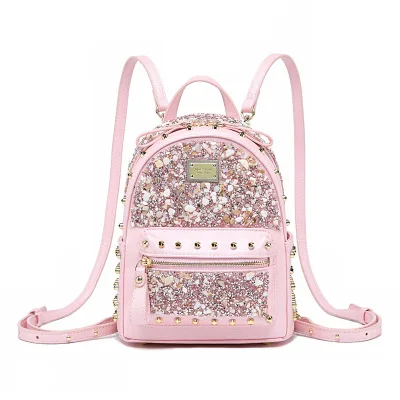 Zaino bagpack Женский мини-рюкзак с бриллиантами женский маленький рюкзак сумка-рюкзак для путешествий с заклепками рюкзак школьные сумки для девочек mochila sac a dos - Цвет: Розовый