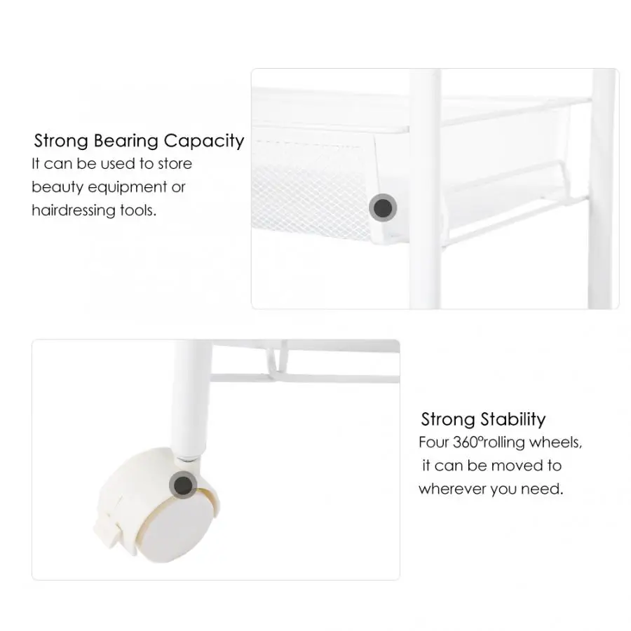 4 Tiers Tool Storage Trolley Removable Hairdresser Coloring Tools Metal Rolling Wheel Storage Rack Beauty Hair Machine Trolley