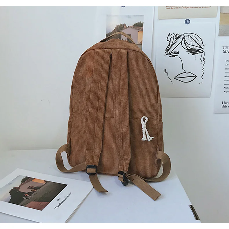 Большой Вместительный Мягкий тканевый рюкзак женский вельветовый дизайн школьные рюкзаки для девочек-подростков полосатый Рюкзак mochila XA210H
