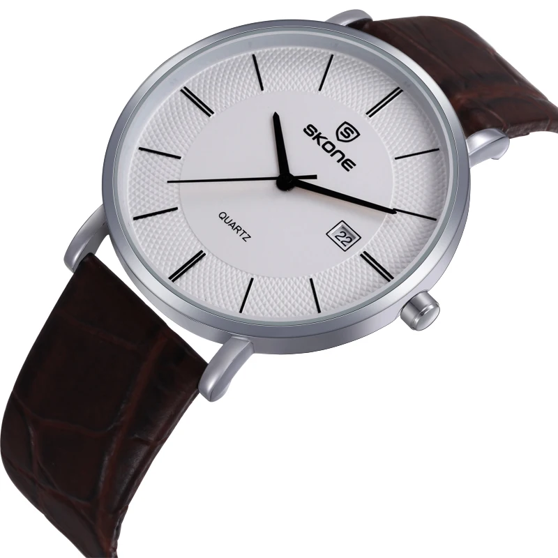 Кварцевые часы Skone Lovers' ультратонкие повседневные унисекс с кожаным ремешком