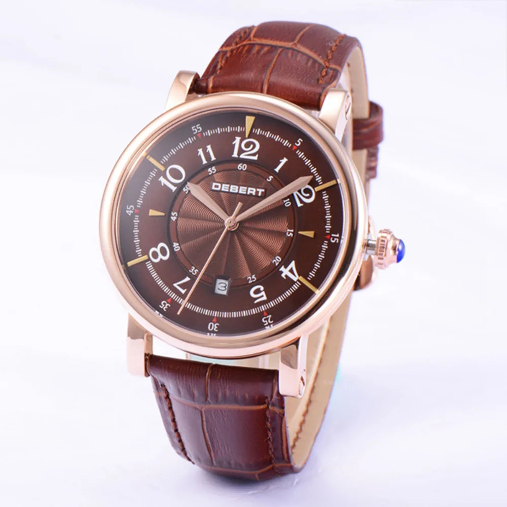 Мужские часы с кожаным ремешком и календарем 43 мм | Наручные