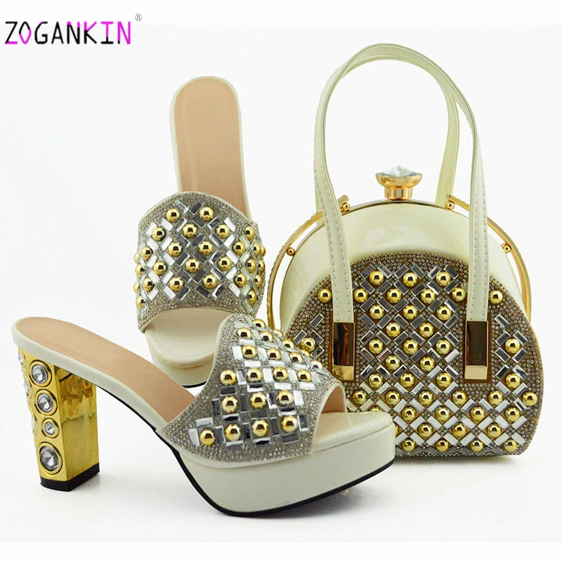 

White New Design Fashion Ladies Shoes And Bag Set For Party Italian Summer White Color Slippers With Matching Bag Set Big Size
