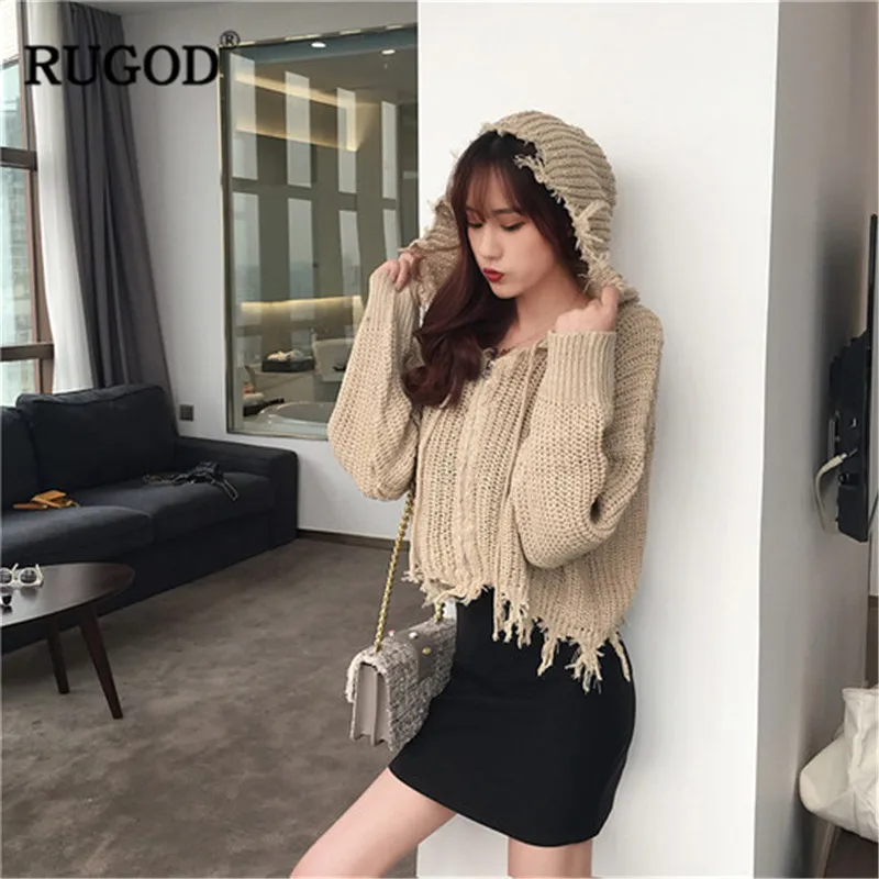 ROGUD 2019 Autumn Vintage Women Loose Off Shoulder Sweater Ladies Solid Tassel Cardigans swetry damskie |