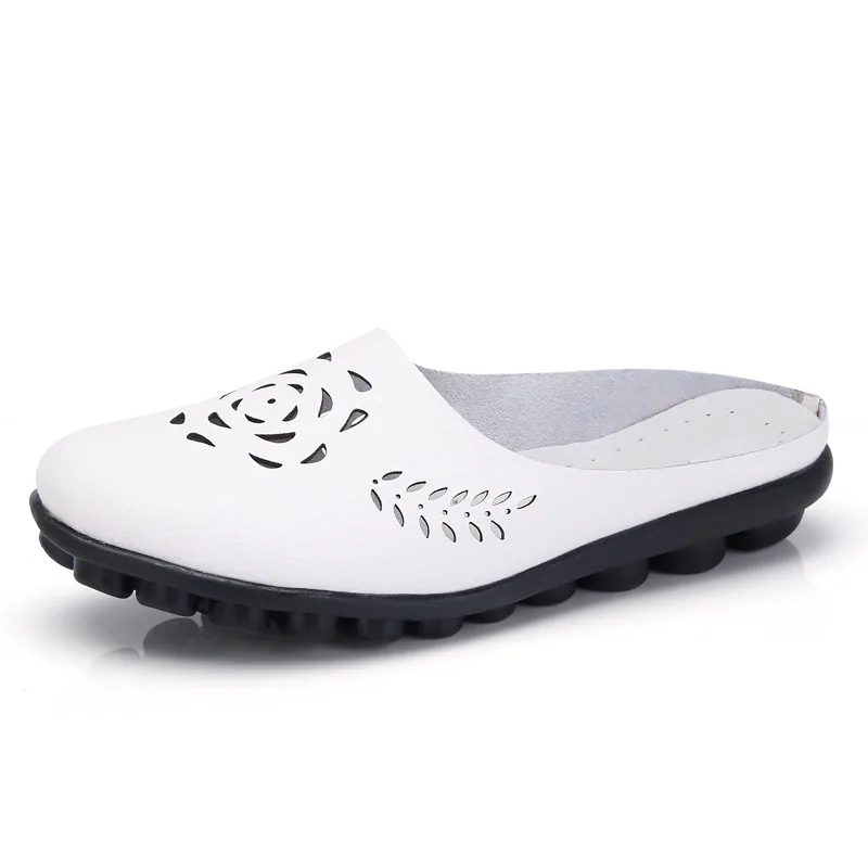 

Plus Size Summer Solid Casual Flats Women Sandals Fashion Round Toe Slip-On Non-slip Genuine Leather Platform Female Shoes