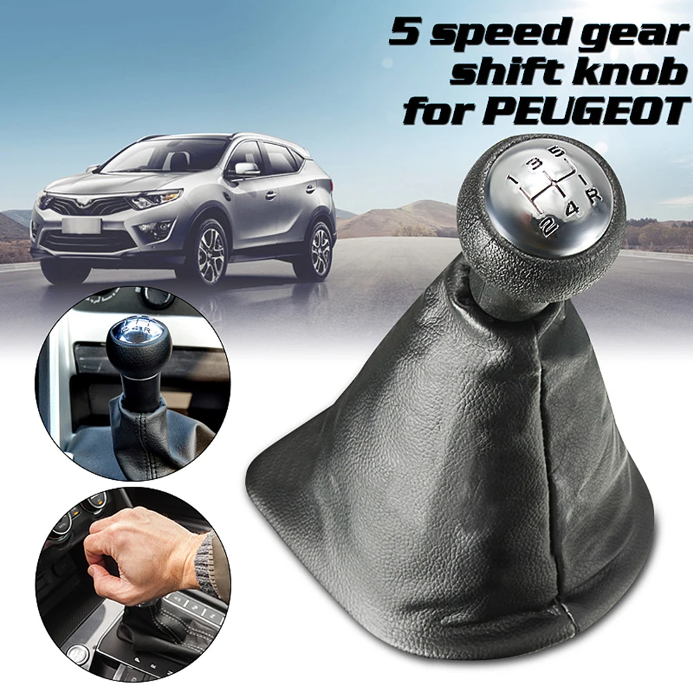 5 скоростей Ручка переключения передач для PEUGEOT 207 307 406 Черный Хром Кожа Нескользящая Пылезащитная удобная для вождения