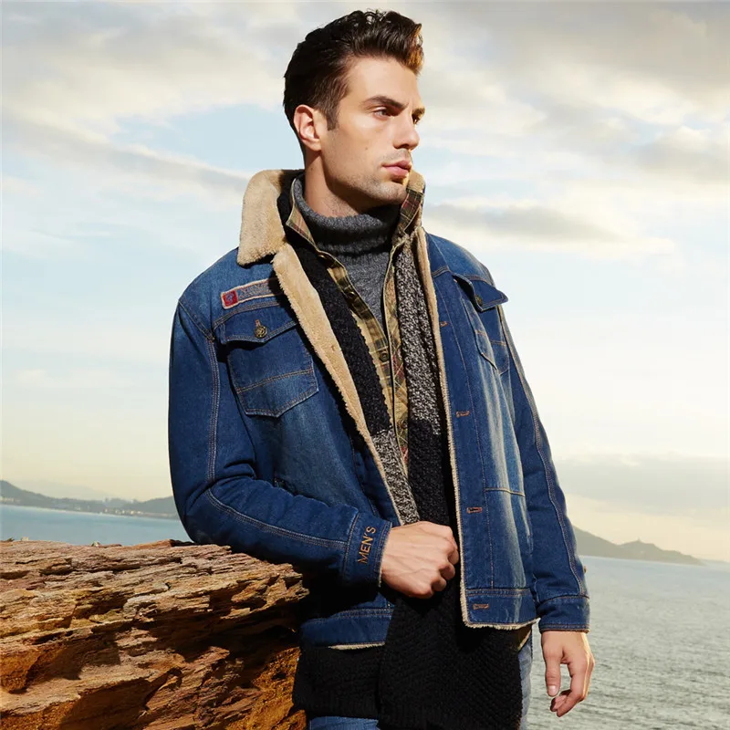

New Jeans Jackets Men Thicken Baggy Jacket men 2019 Warm Fur Lining Jacket Men Winter Single Breasted Outwear Big Size A3399