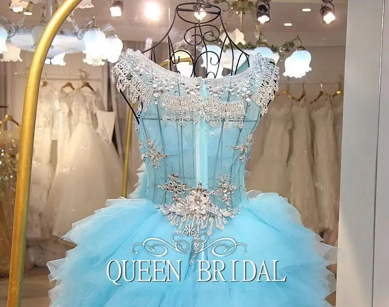 Ball Gown Ruffle Tulle Crystal Beaded Diamond Luxury Blue Evening Dresses 2021 New Fashion Party Gowns Dress CH41M | Свадьбы и
