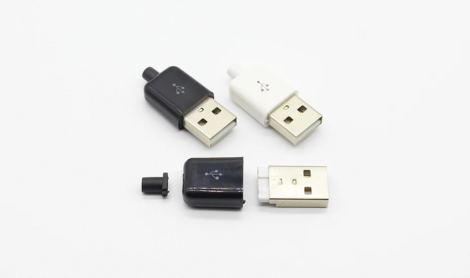 10 шт./лот DIY USB 2,0 A штекер в сборке адаптер Разъем гнездо черный белый
