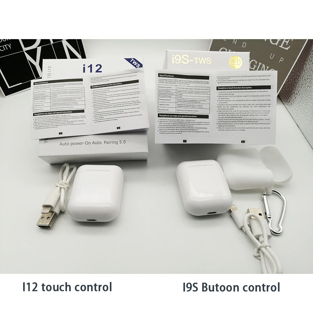 I12 TWS Bluetooth гарнитуры музыкальные наушники беспроводные наушники сенсорное управление наушники для оригинальных iphone и Android сотовый телефон