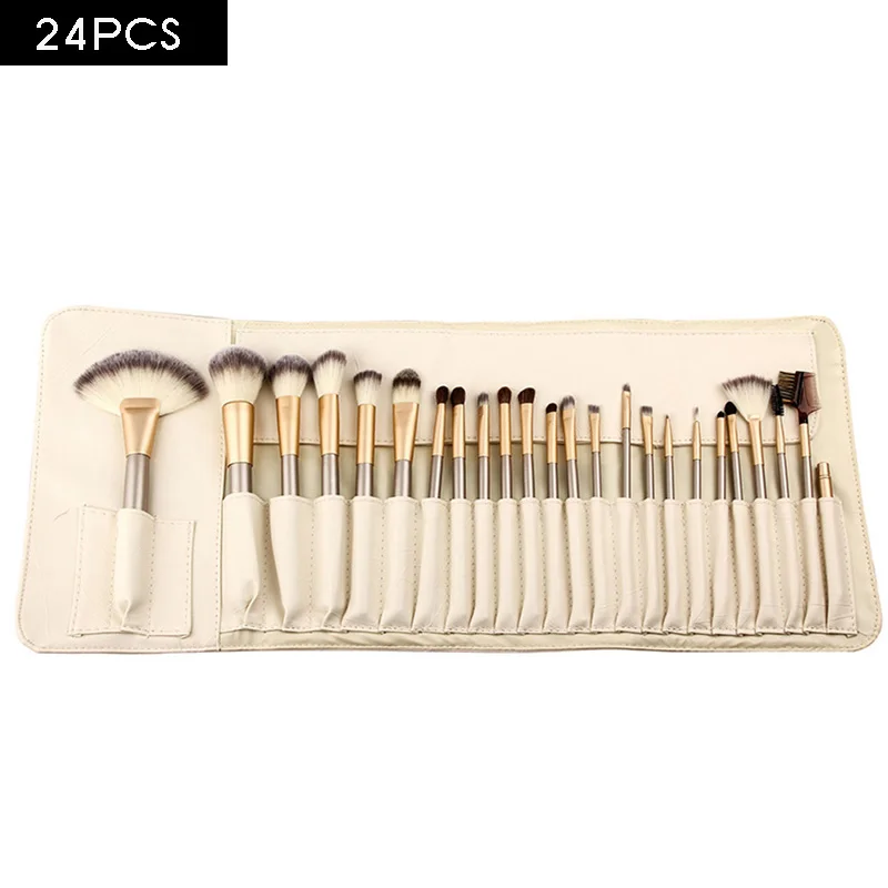 24pcs with White Bag 12/18/24 шт Профессиональный набор кистей для макияжа комплект женские пудра подводка для губ Красота инструмент кисть для нанесения пудры с кожаным чехлом - Handle Color: 24pcs with White Bag