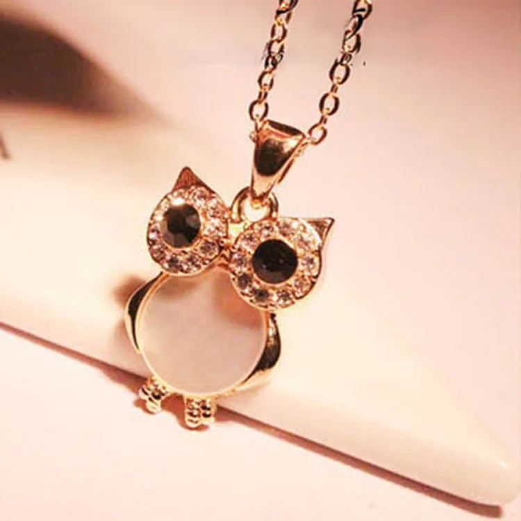 

Hot Fashion Women crystal Cute Owl Necklace Retro Colored Carved Best Gift jewelry N1021