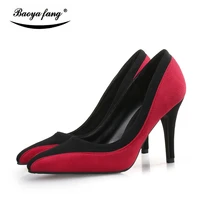 new arrival color block redblack woman wedding shoes bridal fashion party dress shoes pointed toe 9cm thin heel high pumps