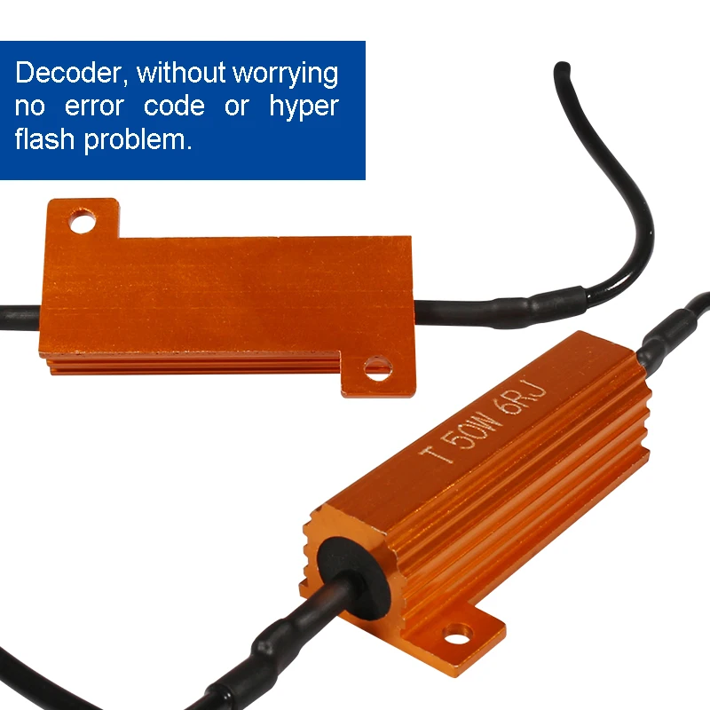 2 шт. 50 Вт 6Ohm 8Ohm светодиодный декодер P21W PY21W T20 W21W светодиодный автомобильный светильник, нагрузочный резистор, кабель Caubus, подавитель ошибок, анти-мерцающий декодер
