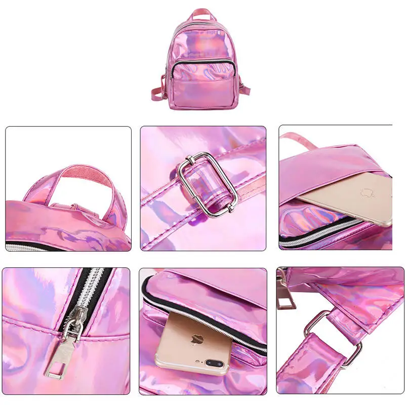 Женский модный цветастый рюкзак женская школьная блестящая лазерная