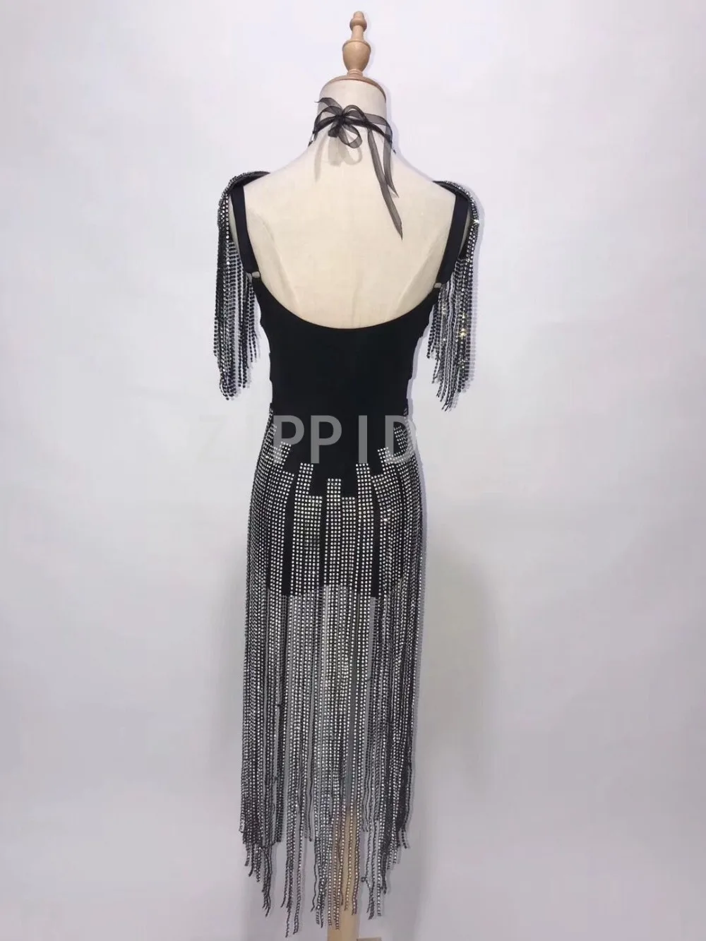 Sparkly Silver Rhinestones Fringes Sleeveless Bodysuit Luxury Stones Long Tassel Leotard Women's Birthday DJ Dance Evening Wear