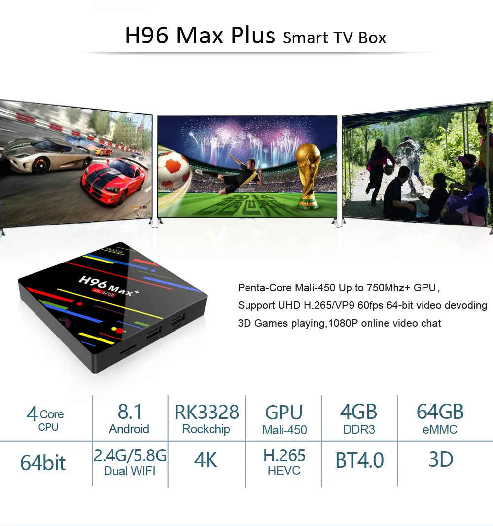 H96 Max Plus Android 8,1 ТВ-бокс RK3328 4 Гб 64 Гб 1080 p H.265 4 k 3D Google Youtube WiFi HDR10 Интеллектуальный Android tv Box H96