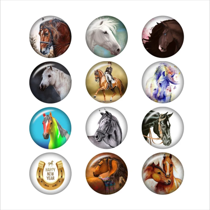 

Mixed Glass Snap Button Jewelry Horse For DIY 18MM Button Snap Bracelet Necklace Jewelry